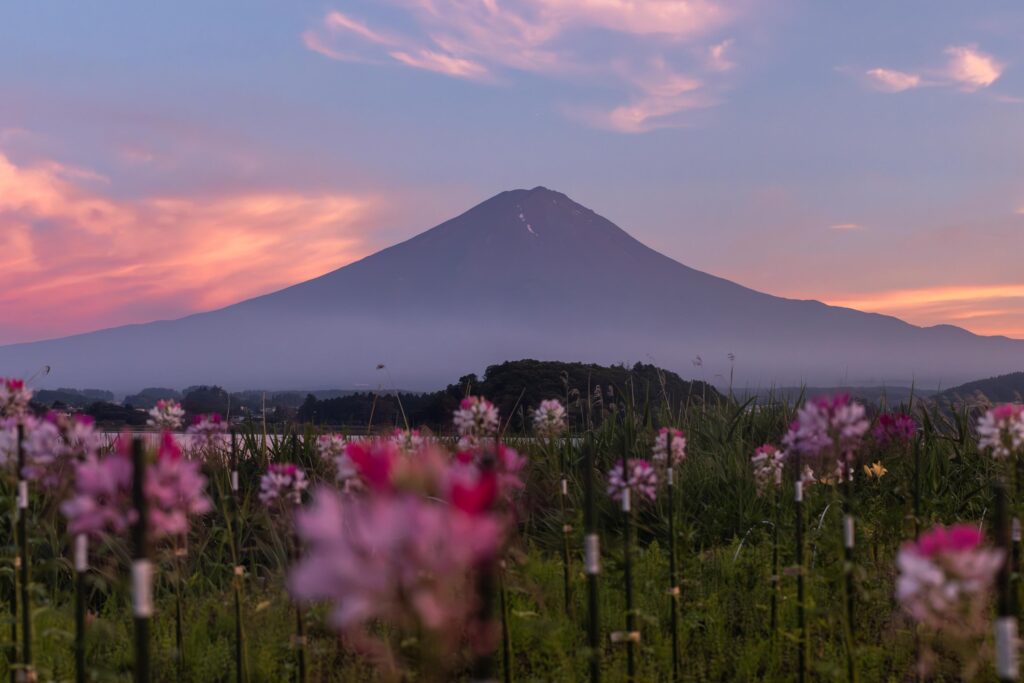 Mont Fuji depuis Oishi Park au coucher du soleil